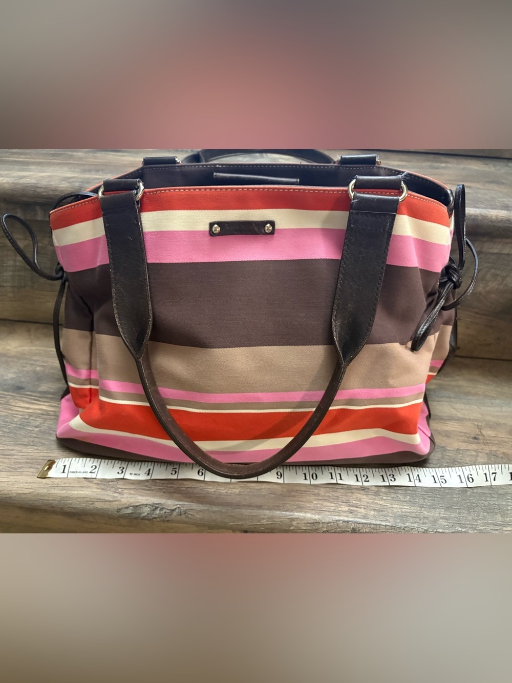 kate spade Striped Tote in Brown, Pink & Red - Picture 3 of 8